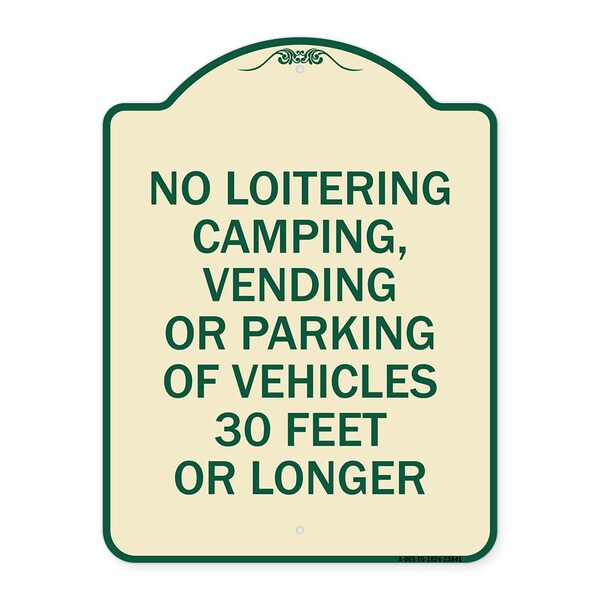 Signmission No Loitering Camping Vending or Parking of Vehicles 30 Feet or Longer Alum, 24" x 18", TG-1824-23841 A-DES-TG-1824-23841 - main